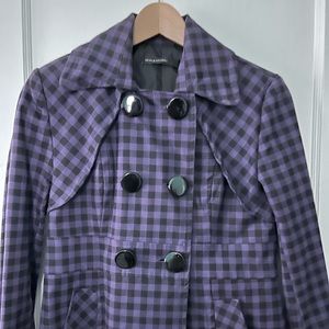 Purple and Black Checkered Swing Trench Coat